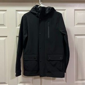 Rock & Republic Black Soft Shell Zip up/ Snap Hooded Jacket Womens Size S